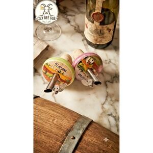 Ceramic and Metal Oil/Vinager BottlePourers/Stoppers, ItalianHand-Painted